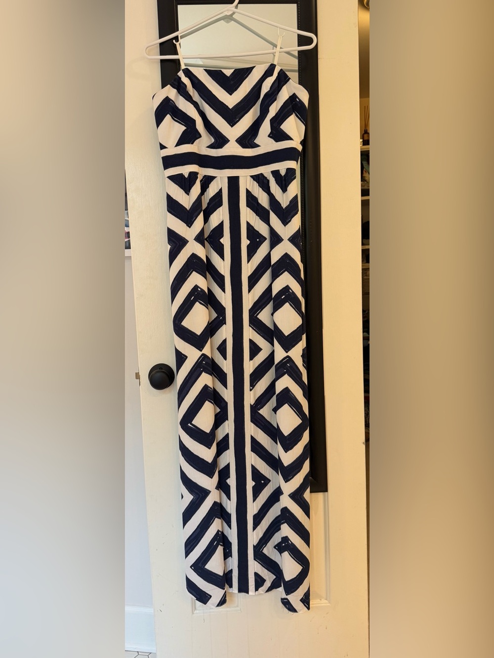 Vineyard Vines Navy and White Strapless Geometric Maxi Dress